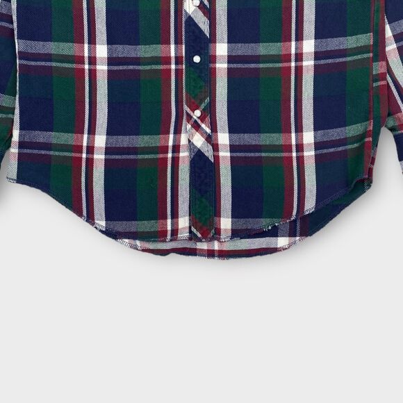 VINTAGE Wrangler Shirt Mens Medium Western Pearl Snap Long Tail Plaid Bushpopper - Picture 4 of 12